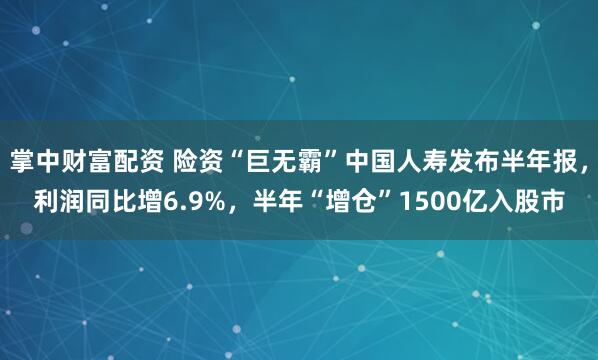 掌中财富配资 险资“巨无霸”中国人寿发布半年报，利润同比增6.9%，半年“增仓”1500亿入股市