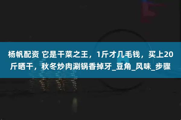 杨帆配资 它是干菜之王，1斤才几毛钱，买上20斤晒干，秋冬炒肉涮锅香掉牙_豆角_风味_步骤